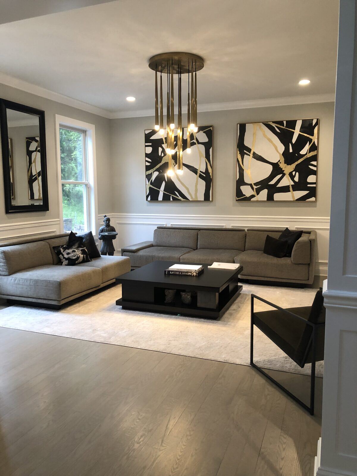 Living room statement chandelier installed by a New Jersey electrician