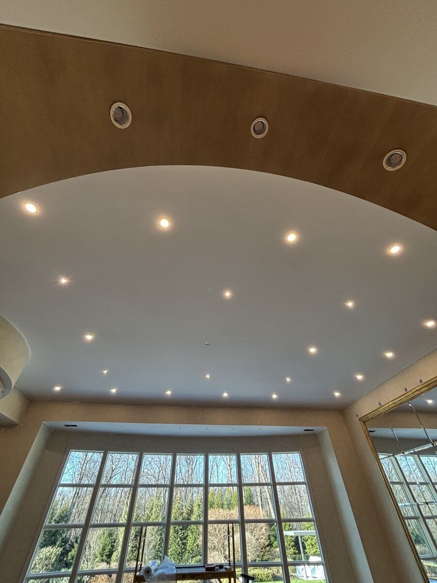 Recessed lighting installed throughout a New Jersey home's ceiling by Pride Energy